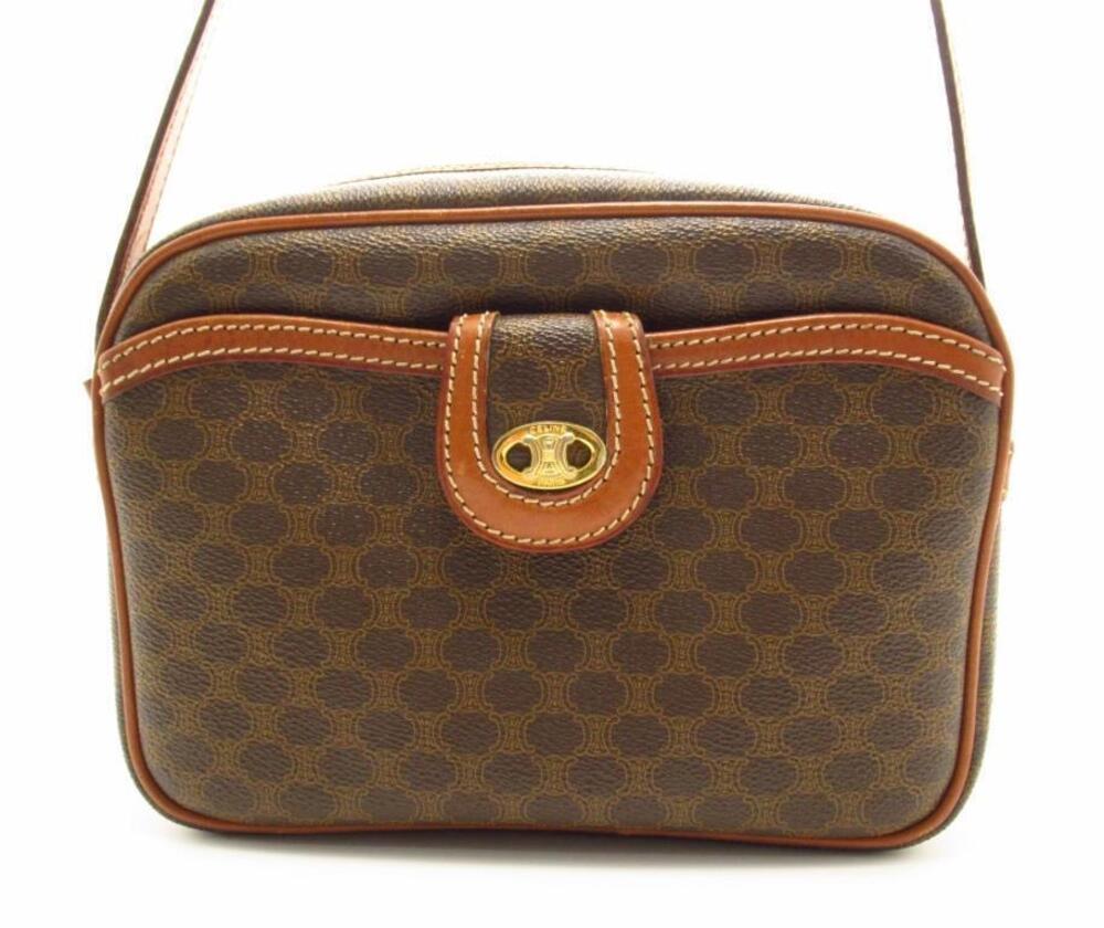 Celine Macadam Shoulder Bag Dark Brown Calfskin